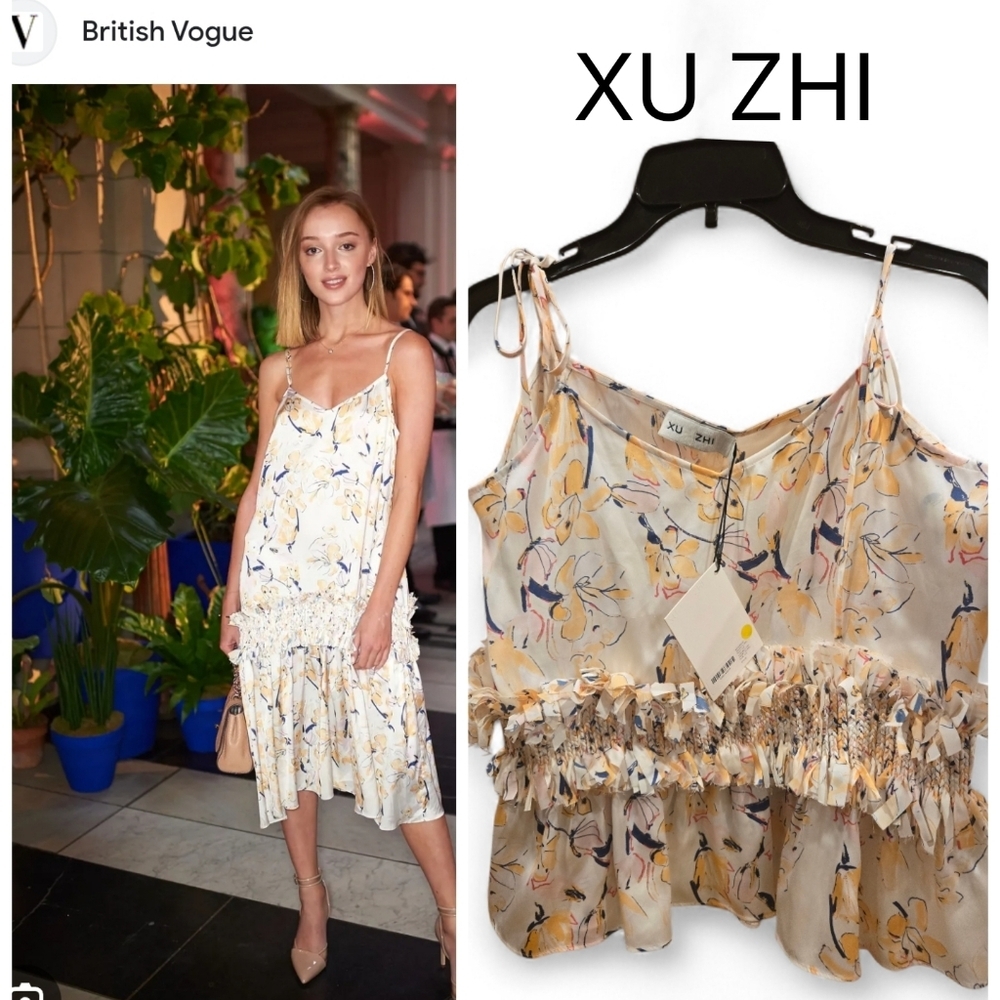 NWT XU Zhi Braid Canary Floral Print Women's Top - Cream & Yellow Sz 14Uk/ 10 Us